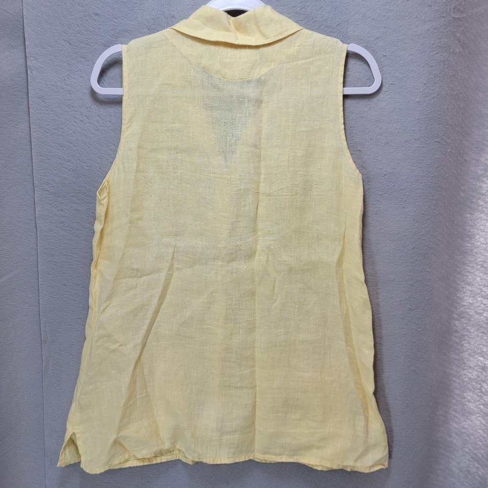 Flax Linen Tunic Top Women S Button Collar Pockets Yellow Quiet Luxury Lagenlook - Picture 3 of 14